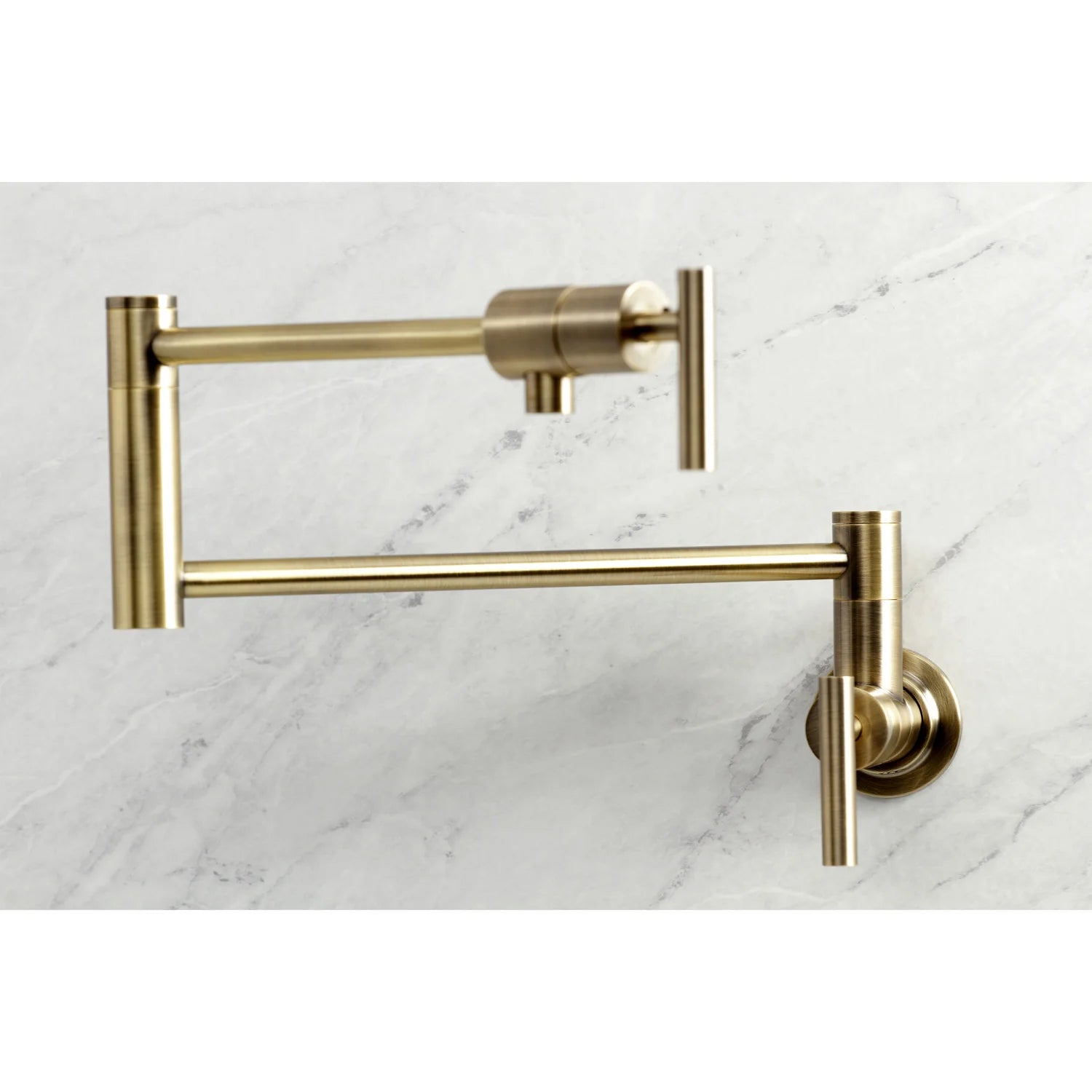 Wall mount pot filler faucet, antique brass, wall-mounted arms and single control lever