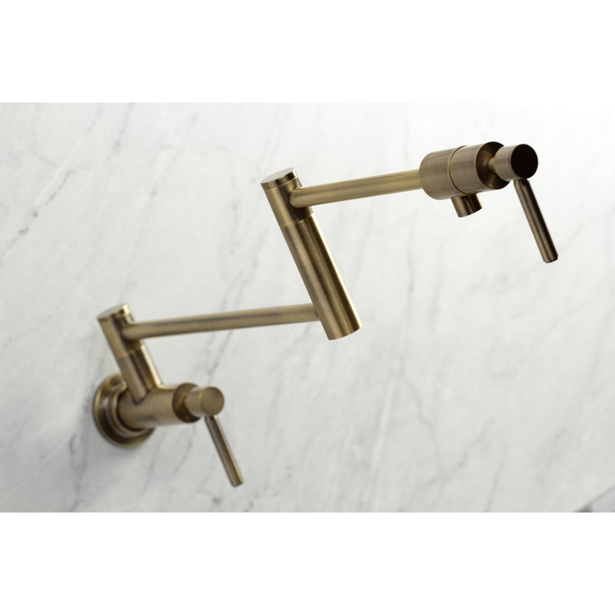 Concord Wall Mount Pot Filler Faucet in Antique Brass