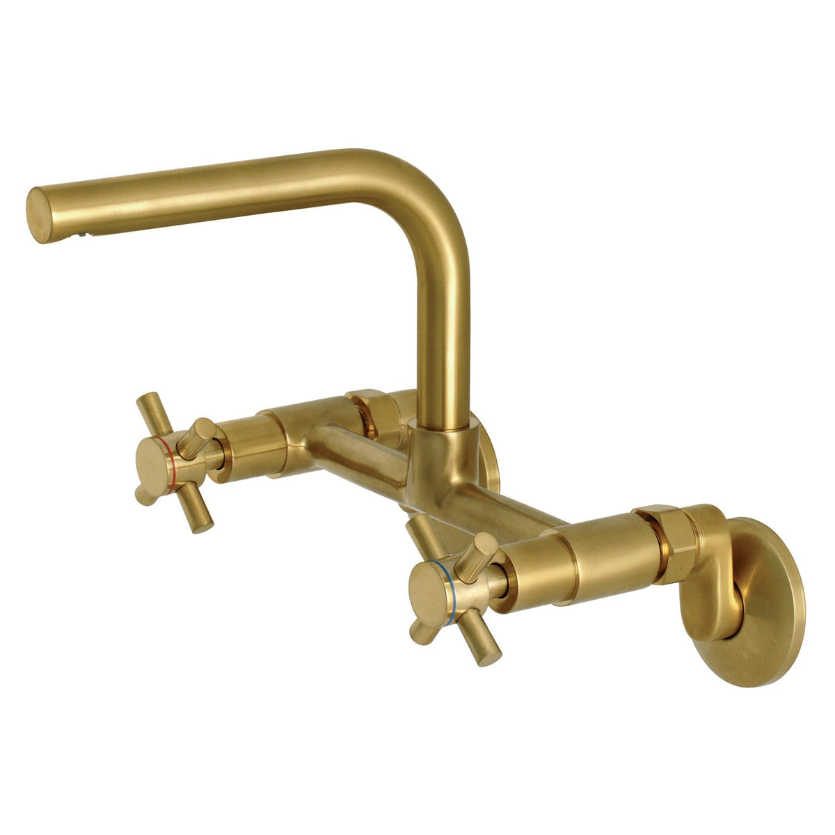 Concord Double-Handle Wall-Mount Bridge Kitchen Faucet in Brushed Brass