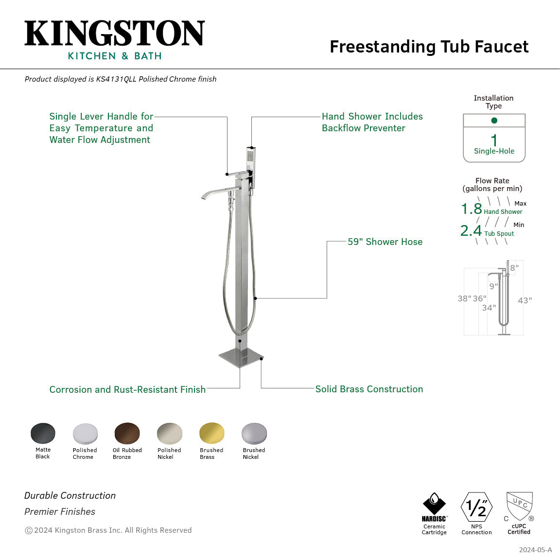 Executive Freestanding Tub Faucet with Hand Shower in Oil Rubbed Bronze