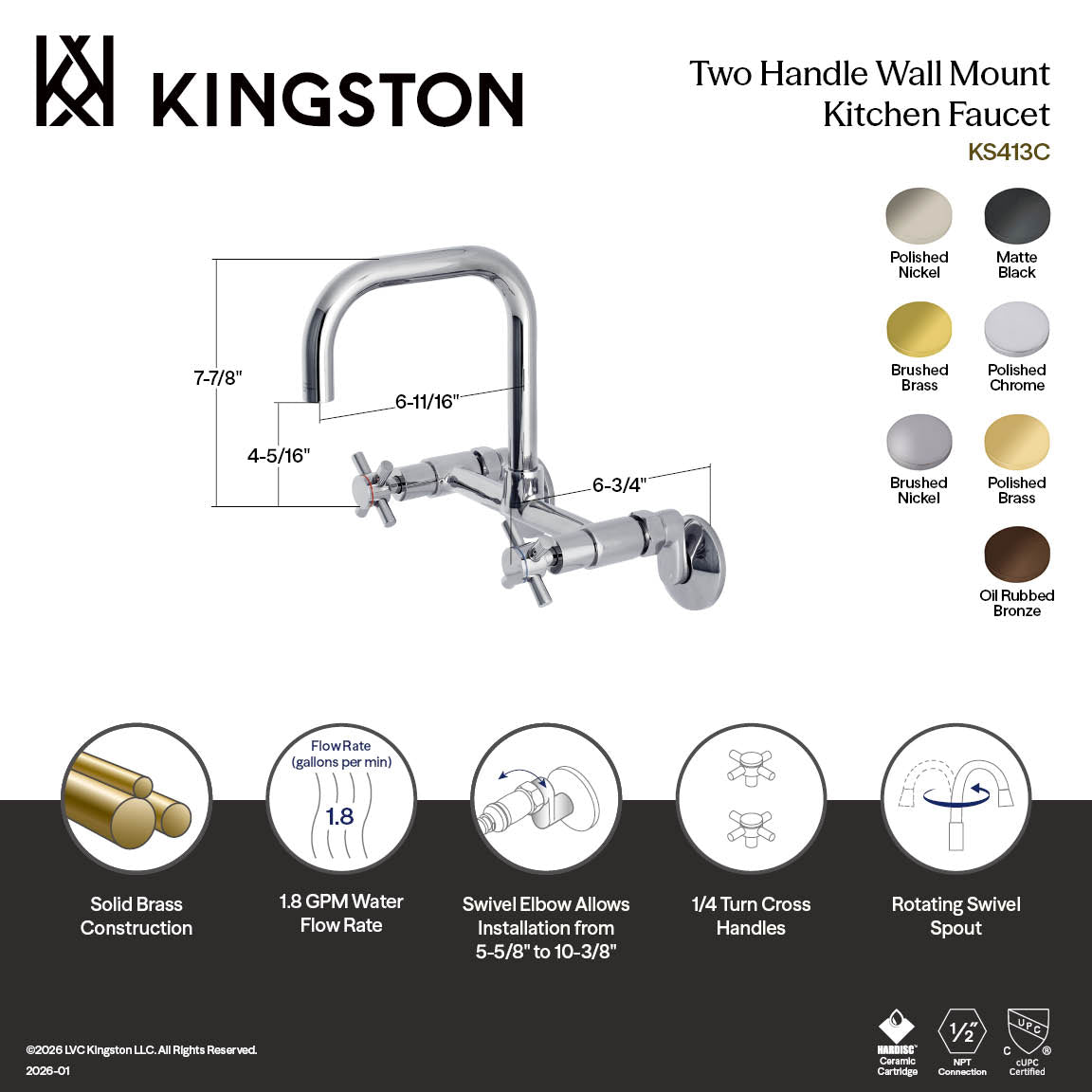 Concord Double-Handle Wall-Mount Bridge Kitchen Faucet in Oil Rubbed Bronze