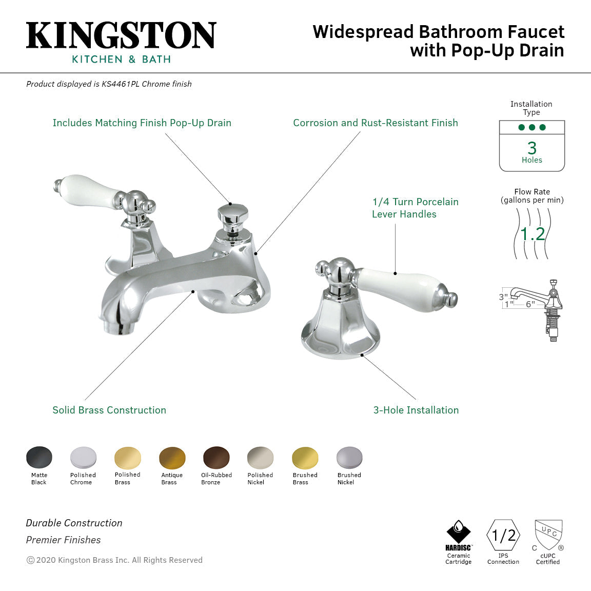 Metropolitan Widespread Bathroom Faucet with Brass Pop-Up in Matte Black
