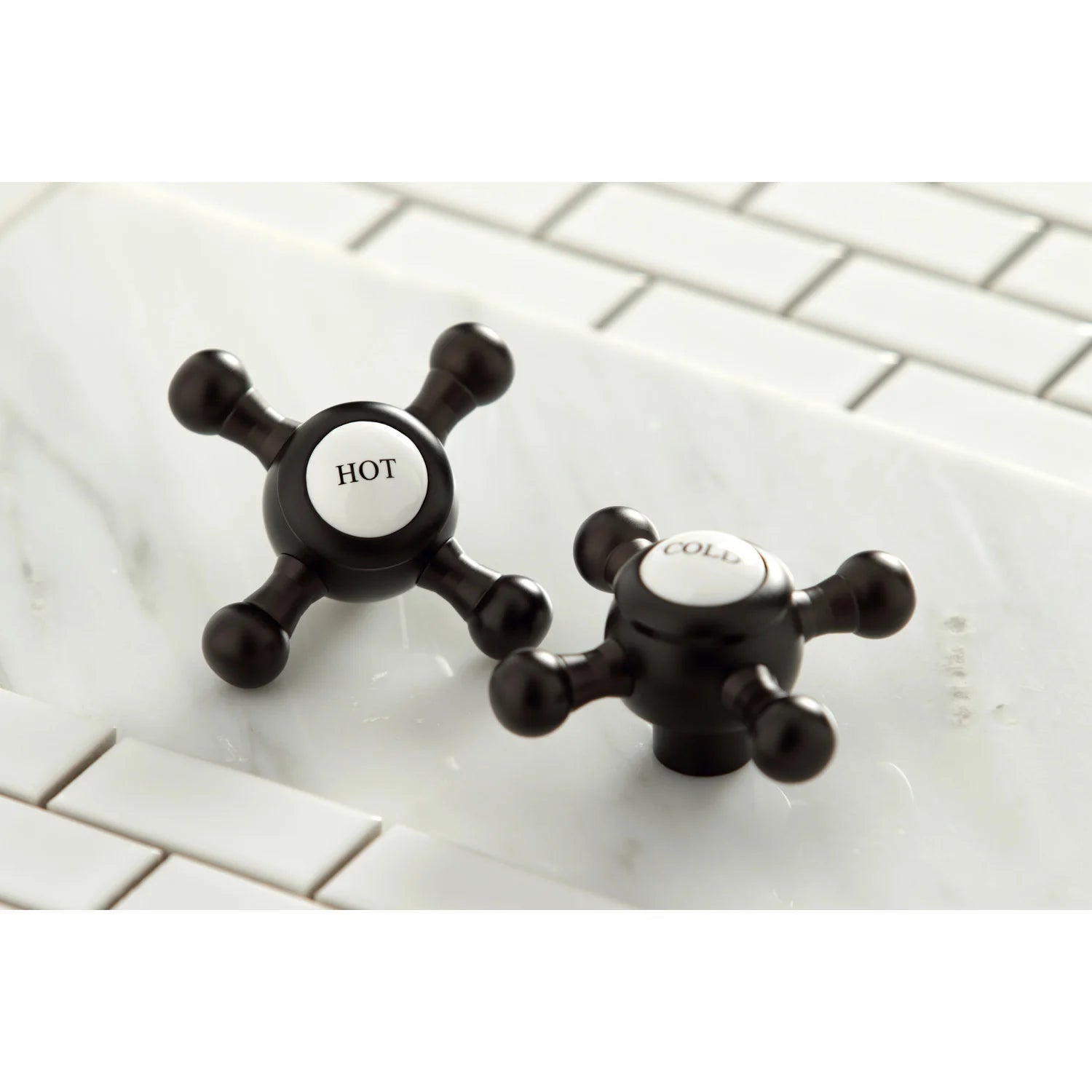 Oil rubbed bronze widespread faucet with HOT and COLD cross handles