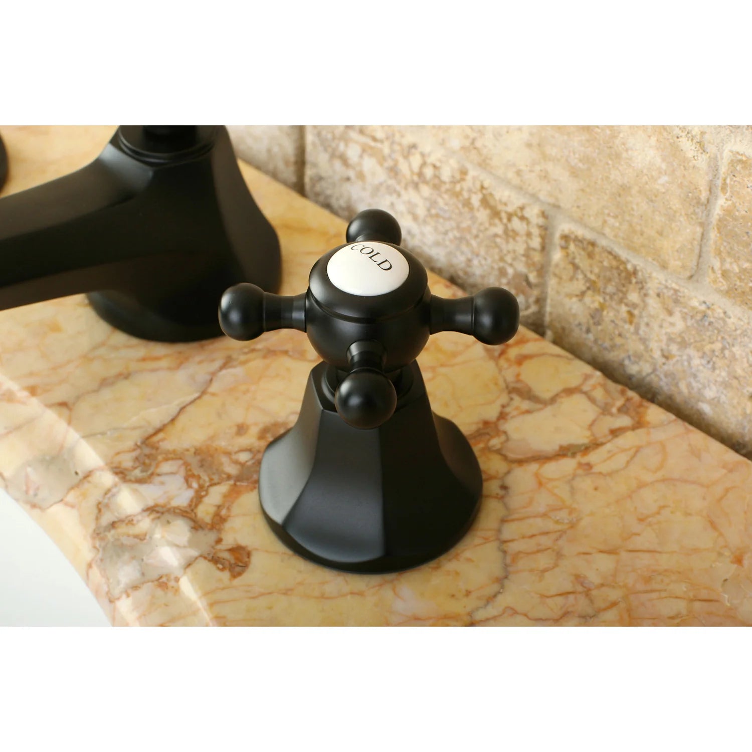 Oil rubbed bronze faucet trim with round HOT and COLD knobs on base