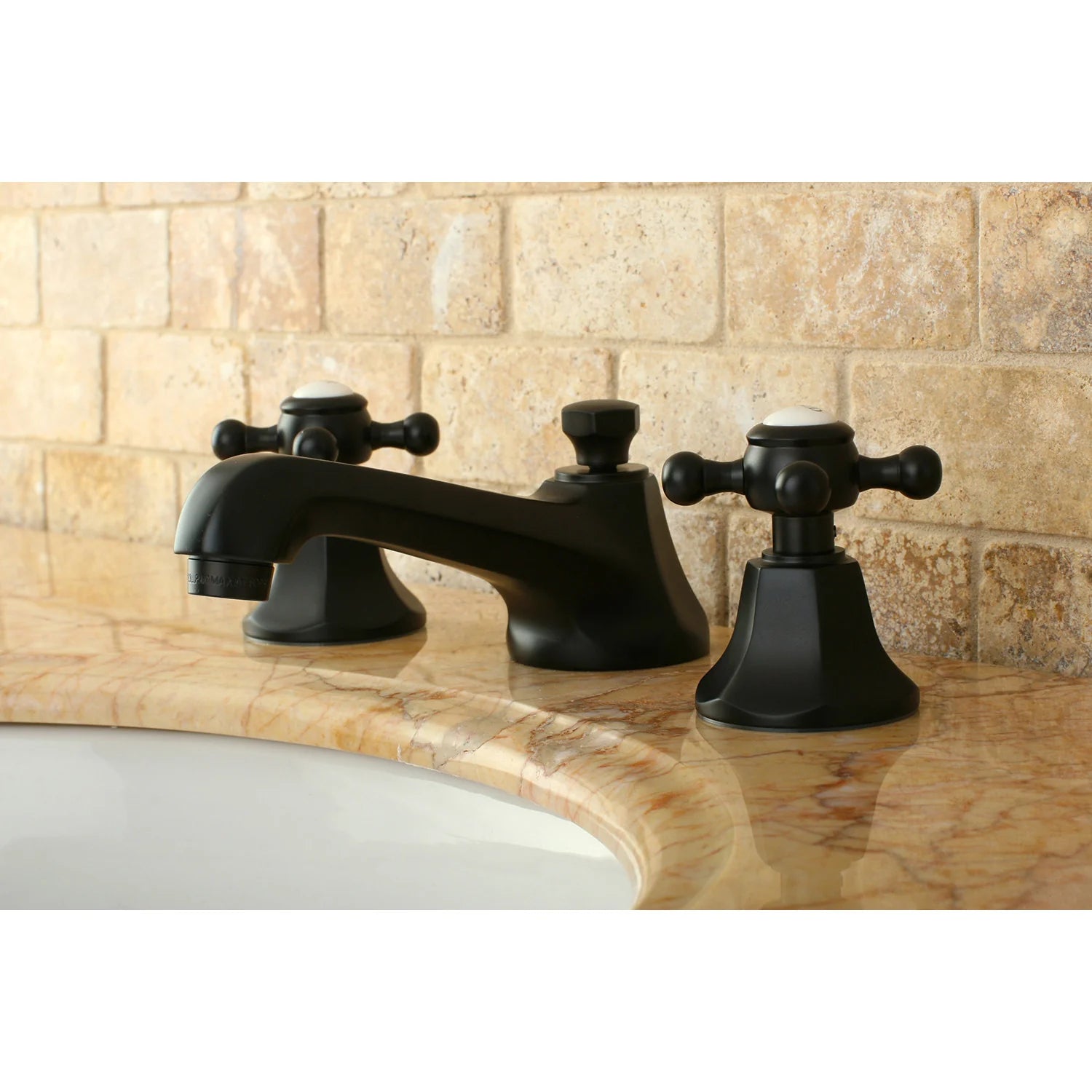 Oil rubbed bronze bathroom widespread faucet set with cross handles and spout