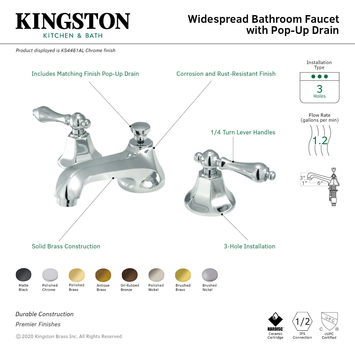 Metropolitan Widespread Bathroom Faucet with Brass Pop-Up in Brushed Brass