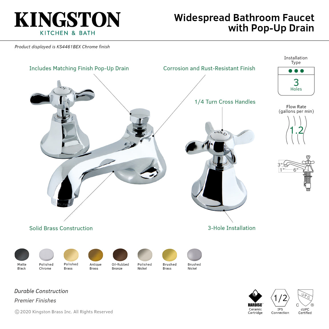 Essex Widespread Bathroom Faucet with Brass Pop-Up in Brushed Brass