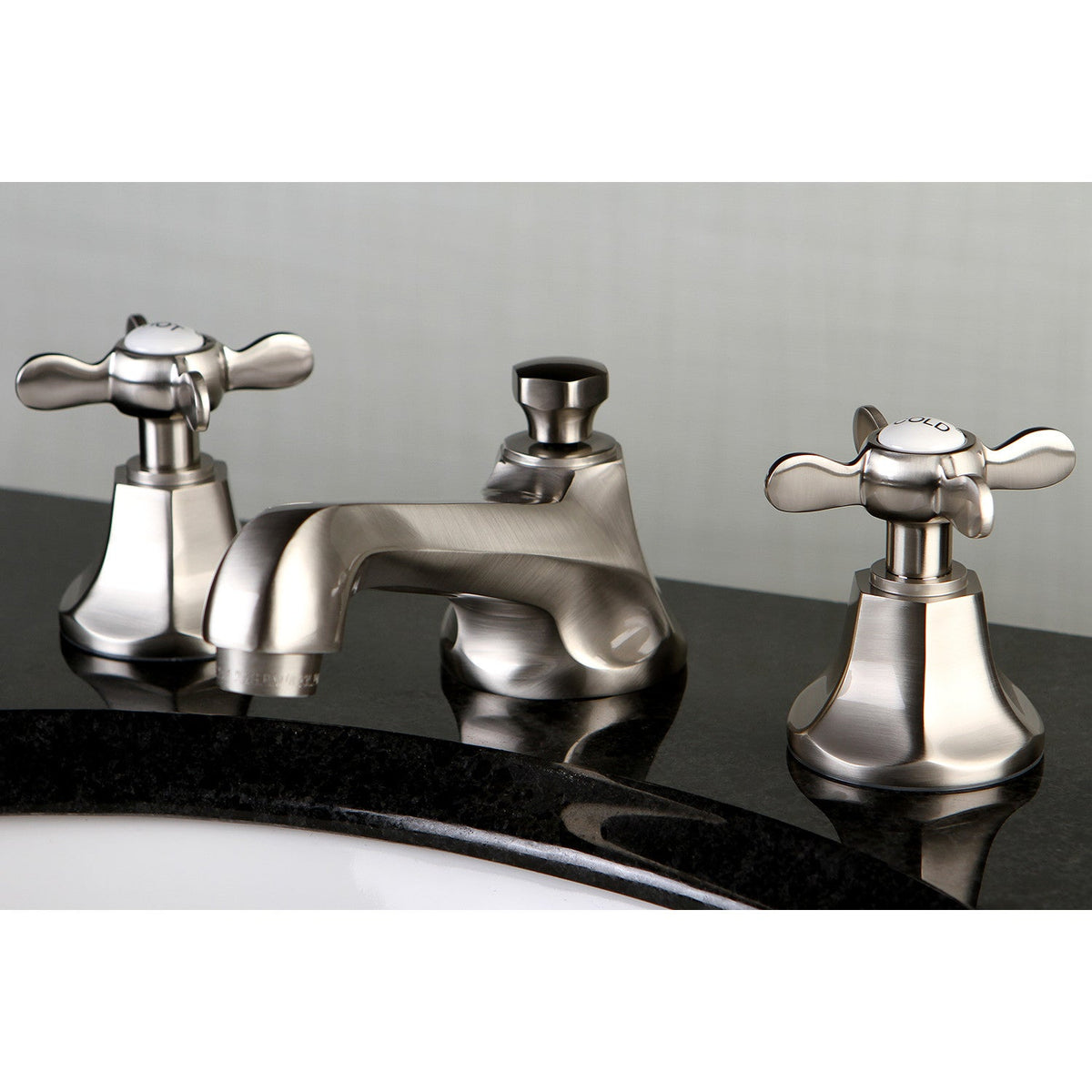 Essex Widespread Bathroom Faucet with Brass Pop-Up in Brushed Nickel