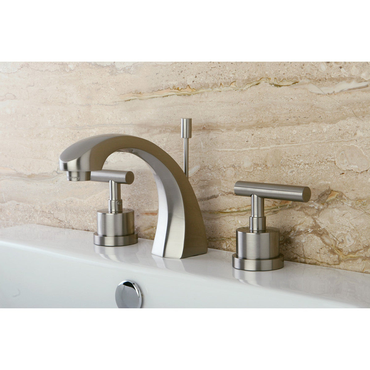 Manhattan Widespread Bathroom Faucet with Brass Pop-Up in Brushed Nickel