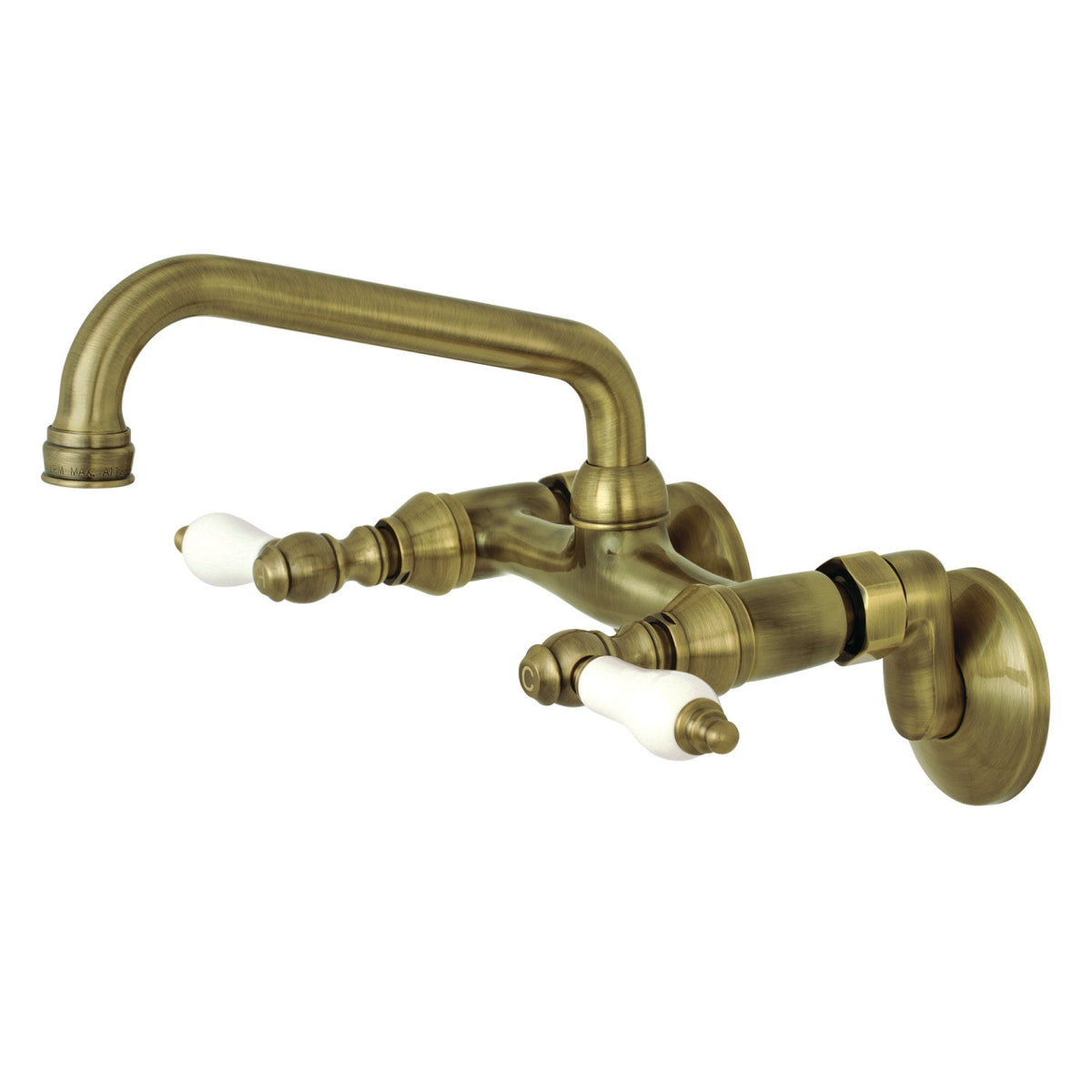 Kingston Double-Handle Wall-Mount Bridge Kitchen Faucet in Antique Brass