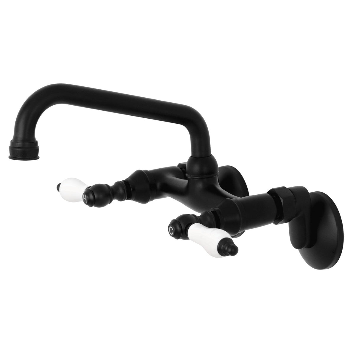 Kingston Double-Handle Wall-Mount Bridge Kitchen Faucet in Matte Black