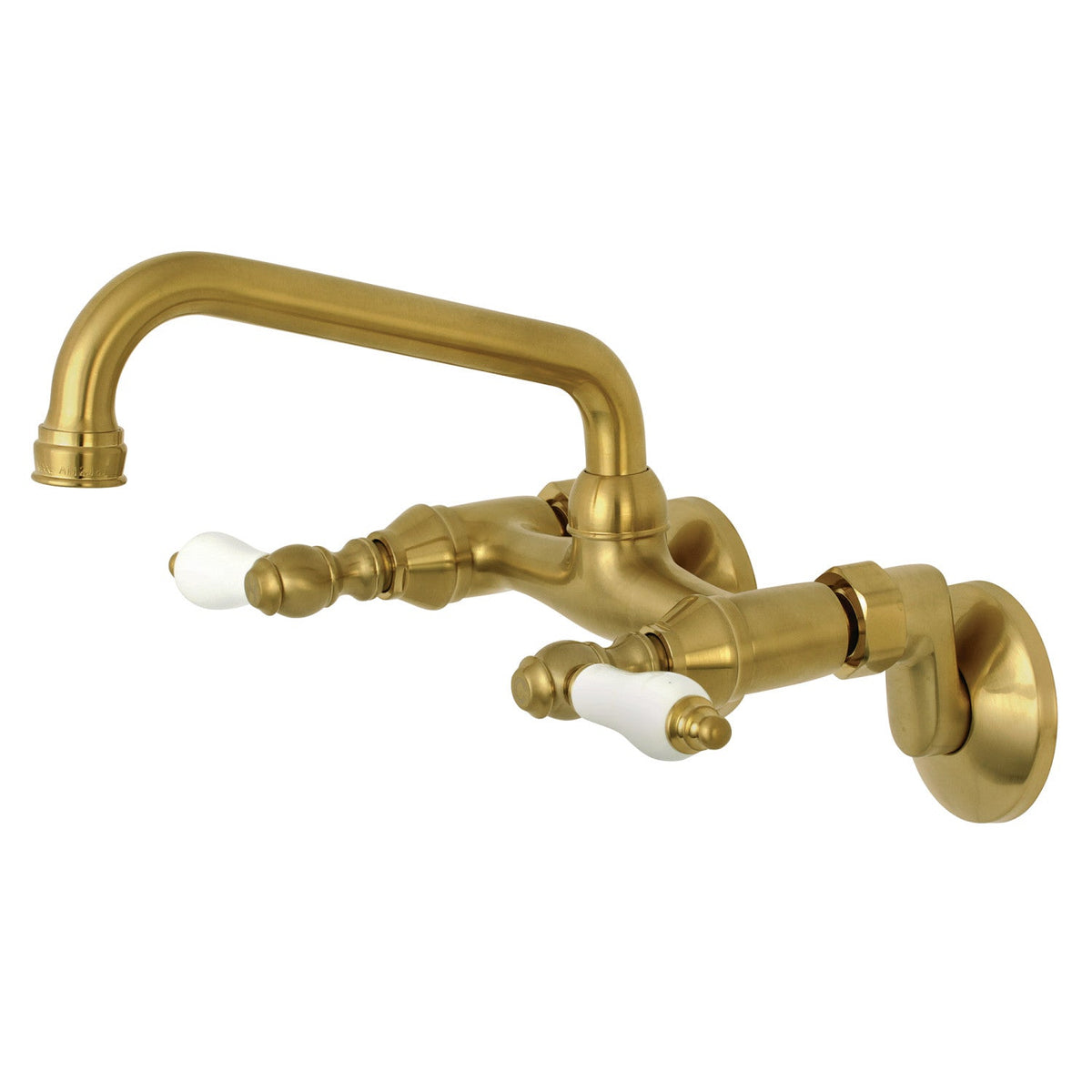 Kingston Double-Handle Wall-Mount Bridge Kitchen Faucet in Brushed Brass