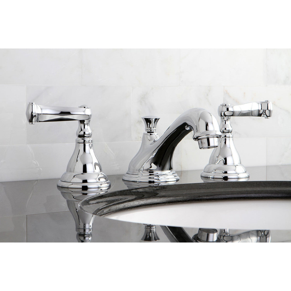 Royale Widespread Bathroom Faucet with Brass Pop-Up in Polished Chrome