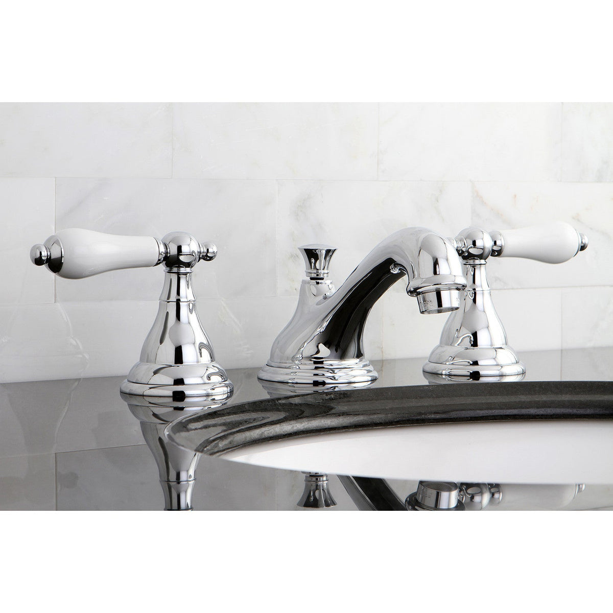 Royale Widespread Bathroom Faucet with Brass Pop-Up in Polished Chrome