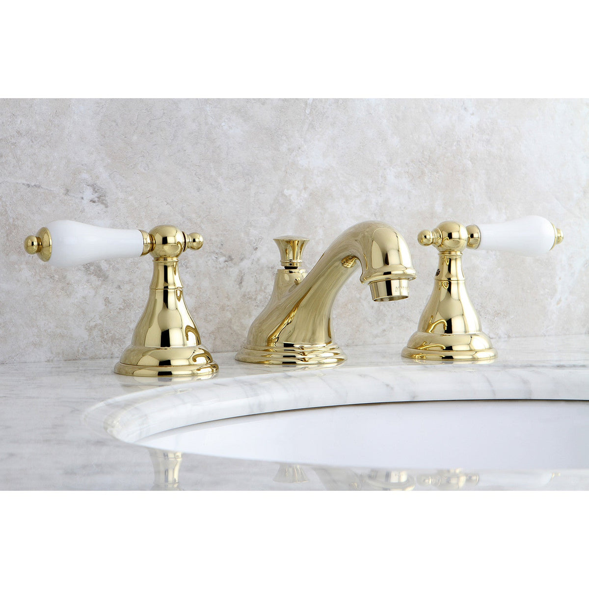 Royale Widespread Bathroom Faucet with Brass Pop-Up in Polished Brass
