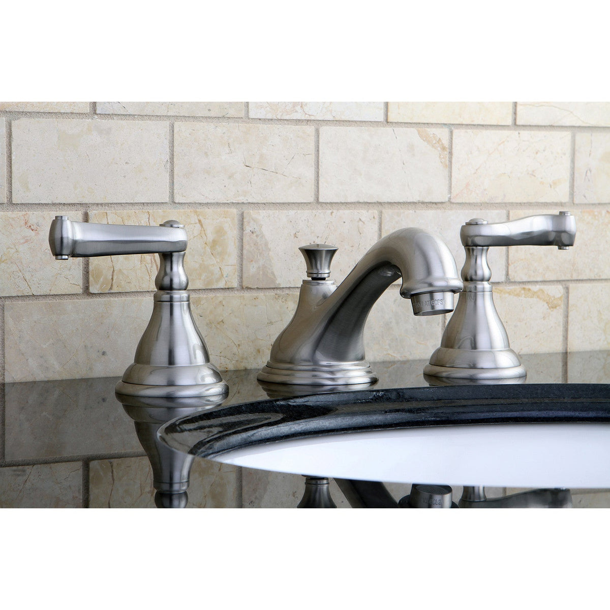 Royale Widespread Bathroom Faucet with Brass Pop-Up in Brushed Nickel
