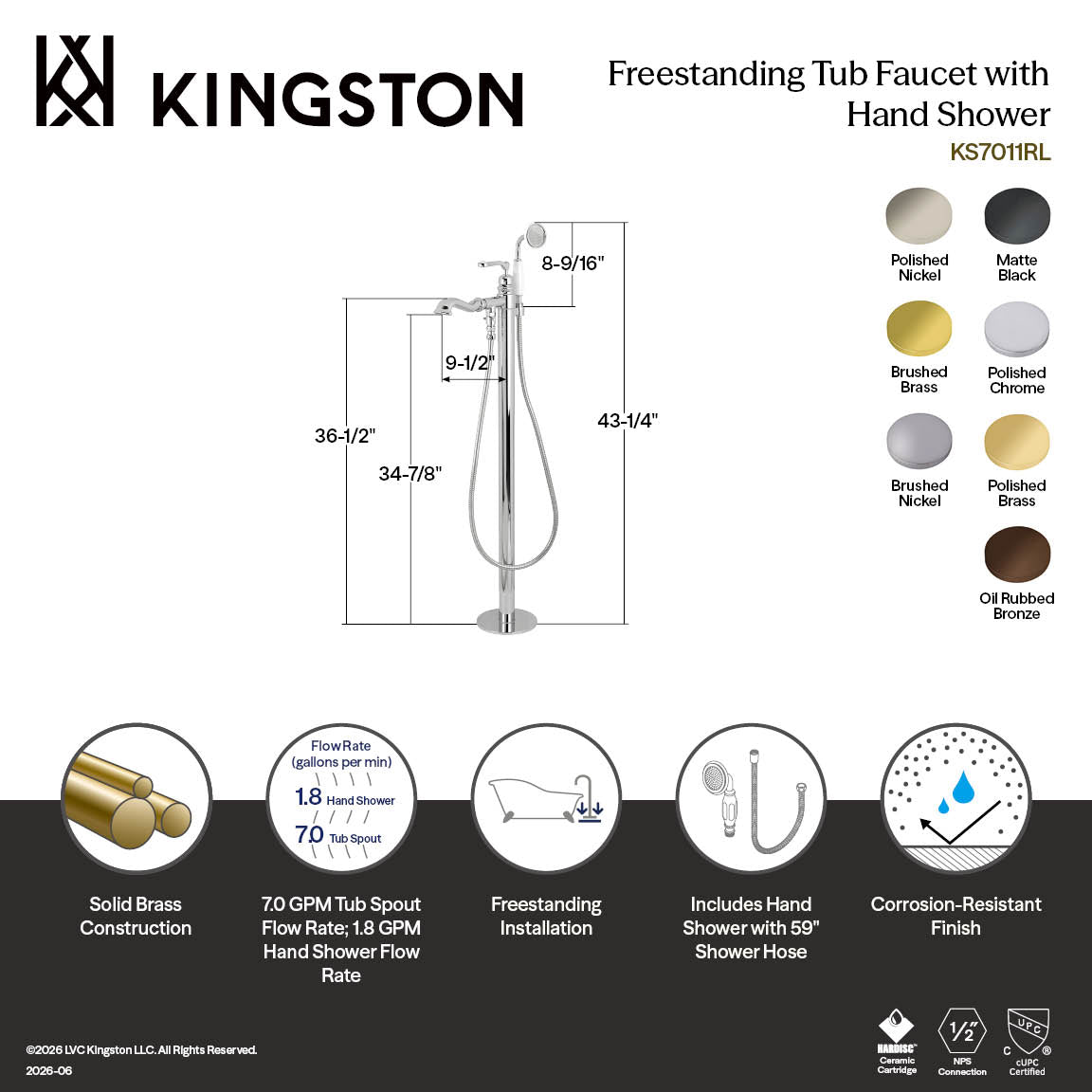 Royale Freestanding Tub Faucet with Hand Shower in Oil Rubbed Bronze