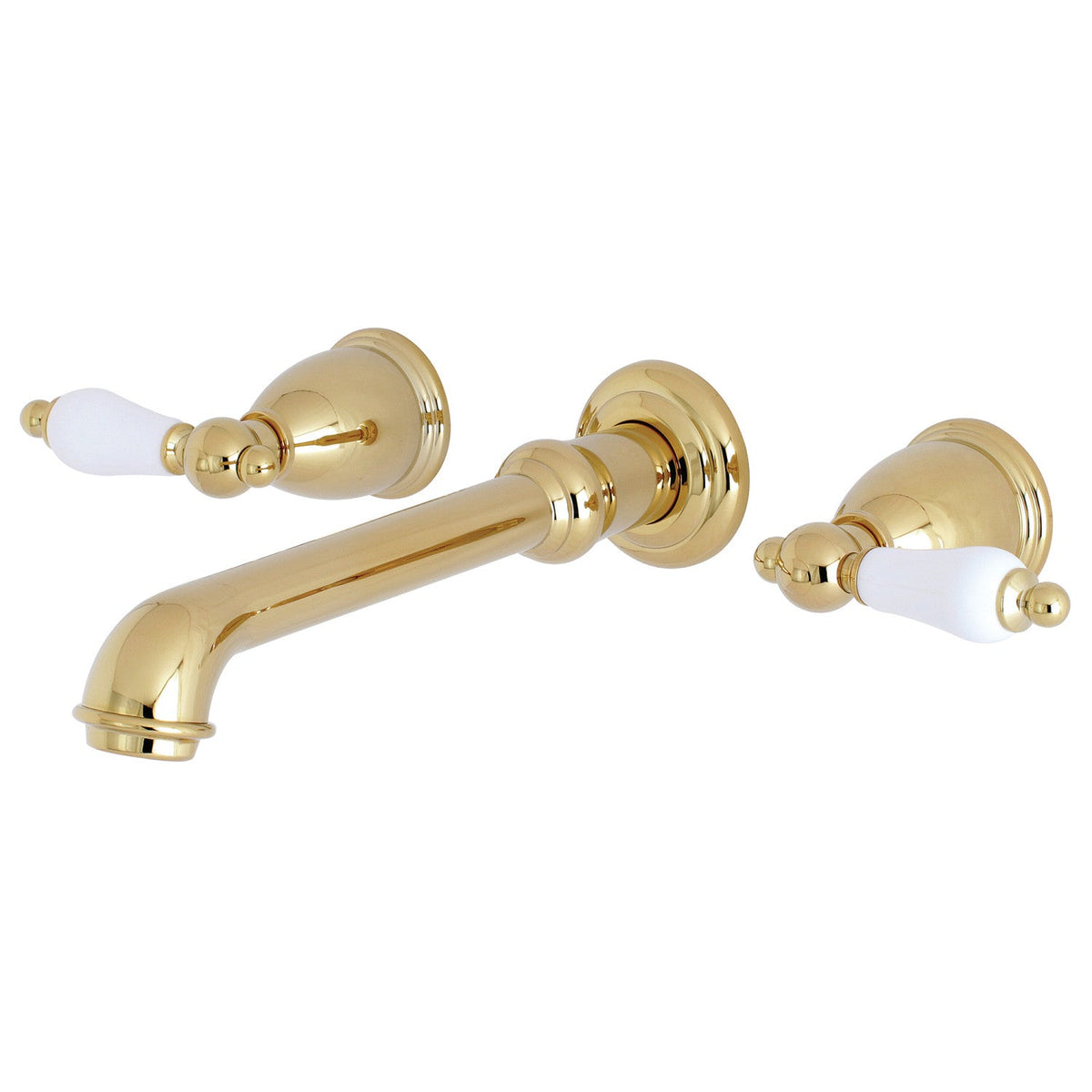 English Vintage Two-Handle Wall Mount Roman Tub Faucet in Polished Brass
