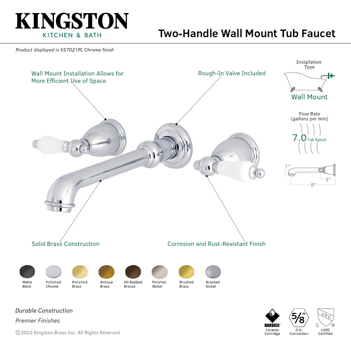 English Vintage Two-Handle Wall Mount Roman Tub Faucet in Oil Rubbed Bronze