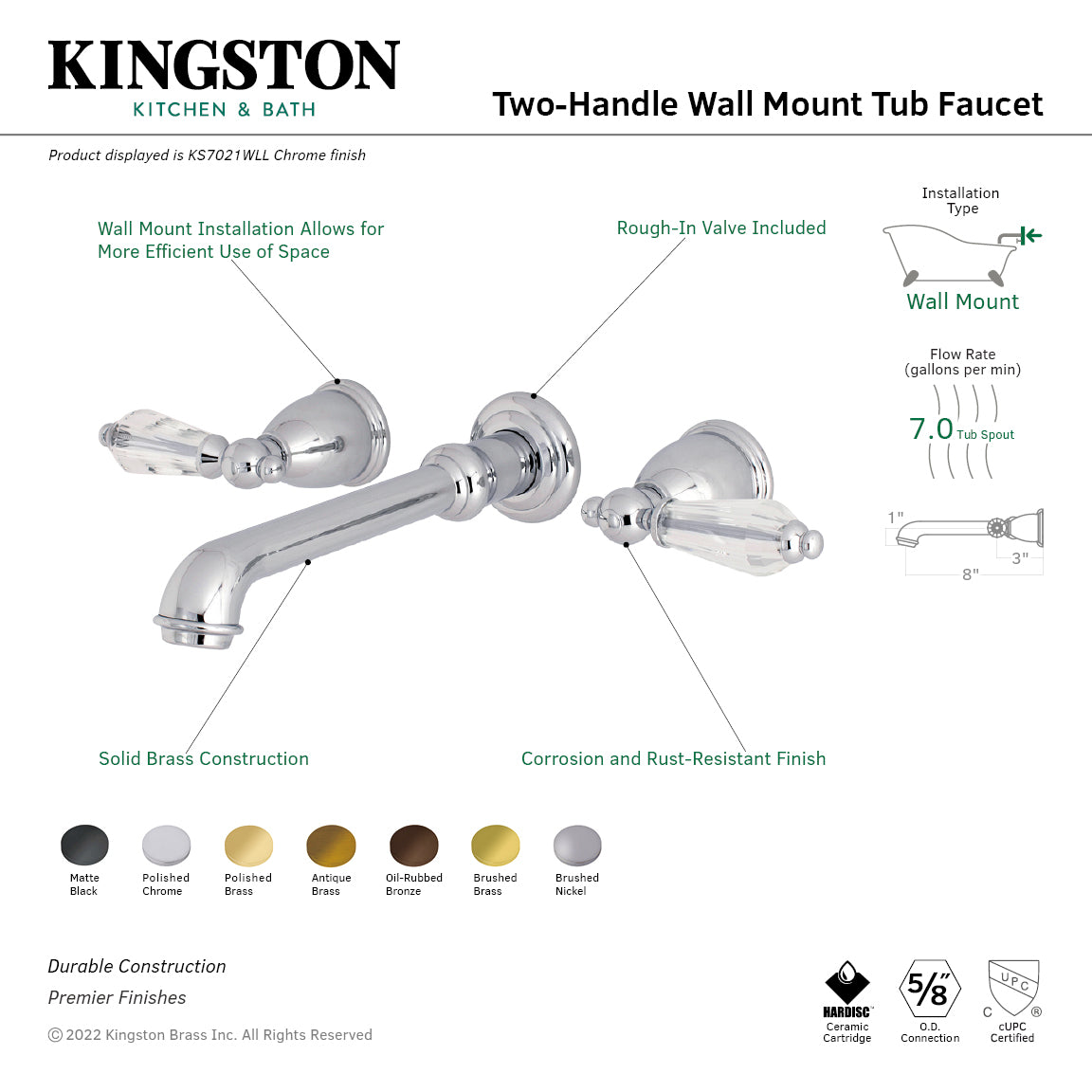 Wilshire Two-Handle Wall Mount Roman Tub Faucet in Oil Rubbed Bronze