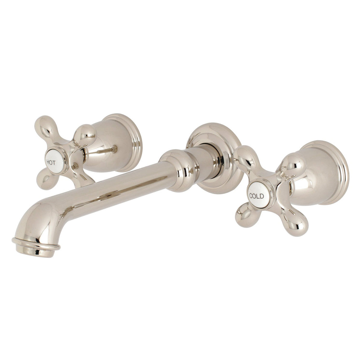 English Country Two-Handle Wall Mount Roman Tub Faucet in Polished Nickel