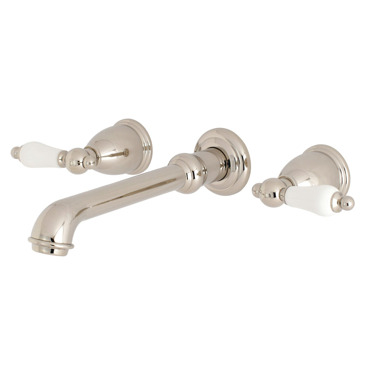 English Vintage Two-Handle Wall Mount Roman Tub Faucet in Polished Nickel