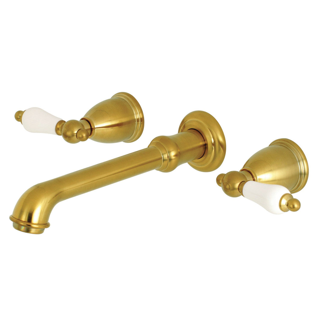 English Vintage Two-Handle Wall Mount Roman Tub Faucet in Brushed Brass
