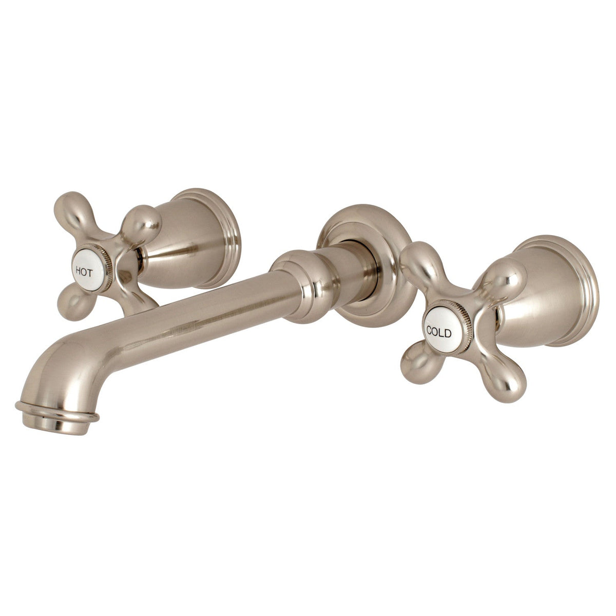 English Country Two-Handle Wall Mount Roman Tub Faucet in Brushed Nickel