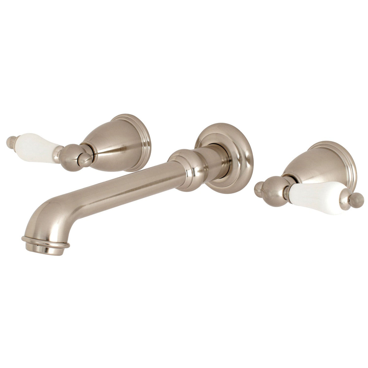 English Vintage Two-Handle Wall Mount Roman Tub Faucet in Brushed Nickel