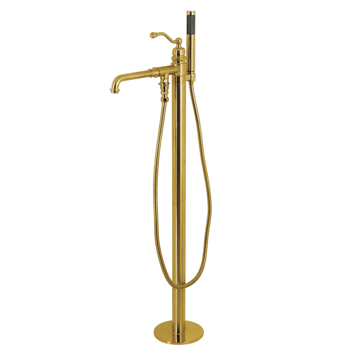 English Country Freestanding Tub Faucet with Hand Shower in Brushed Brass