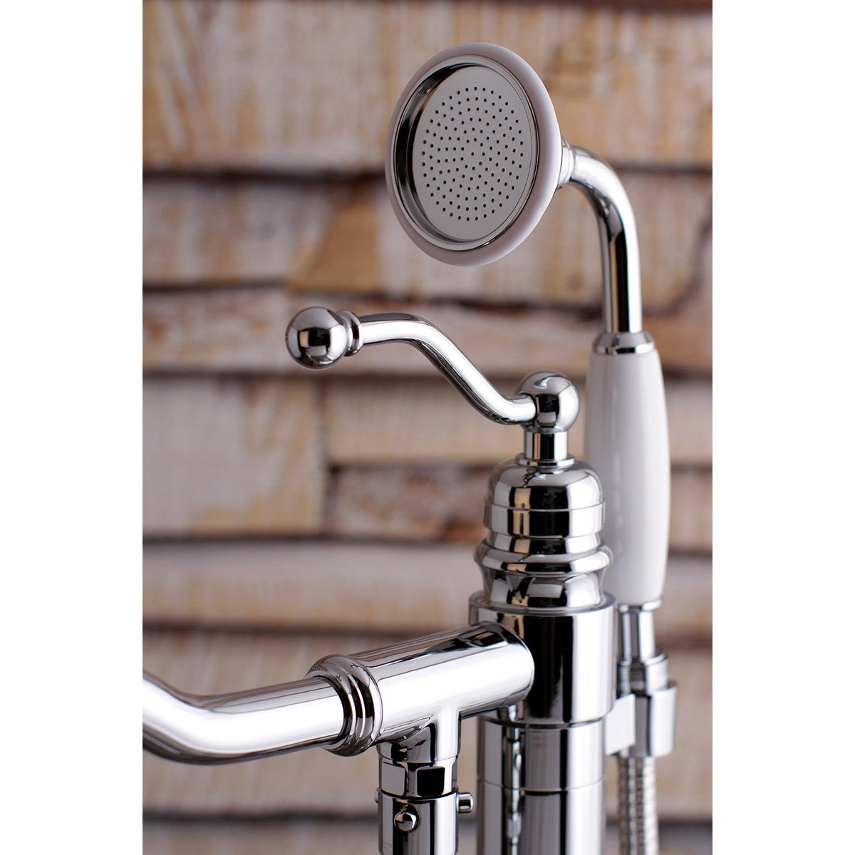 English Country Freestanding Tub Faucet with Hand Shower in Polished Chrome