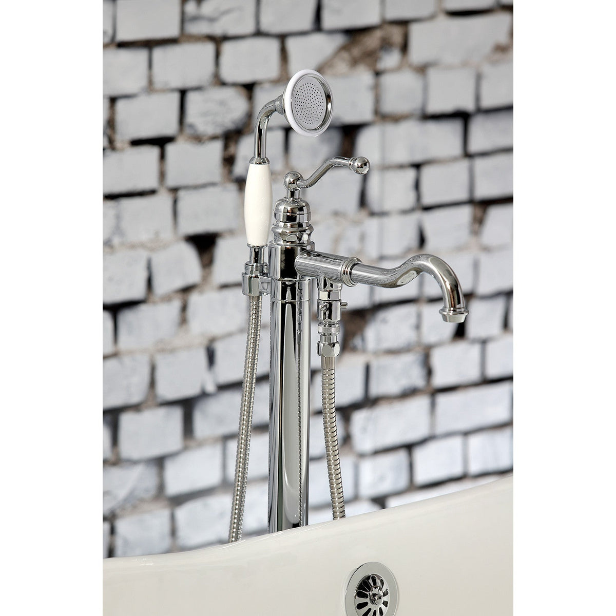 English Country Freestanding Tub Faucet with Hand Shower in Polished Chrome