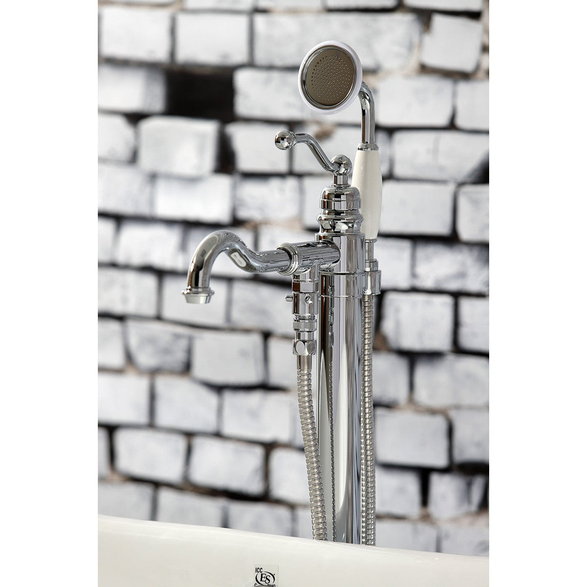 English Country Freestanding Tub Faucet with Hand Shower in Polished Chrome