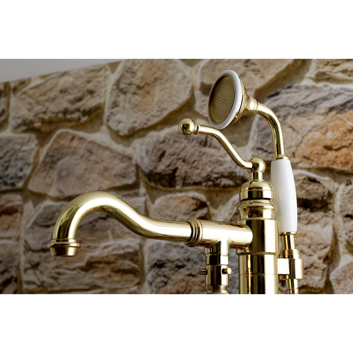 English Country Freestanding Tub Faucet with Hand Shower in Polished Brass