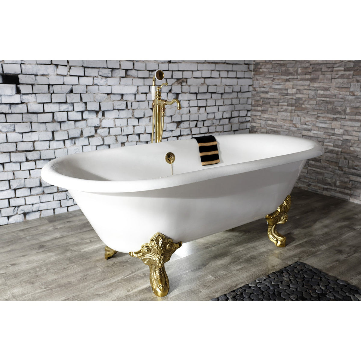English Country Freestanding Tub Faucet with Hand Shower in Polished Brass