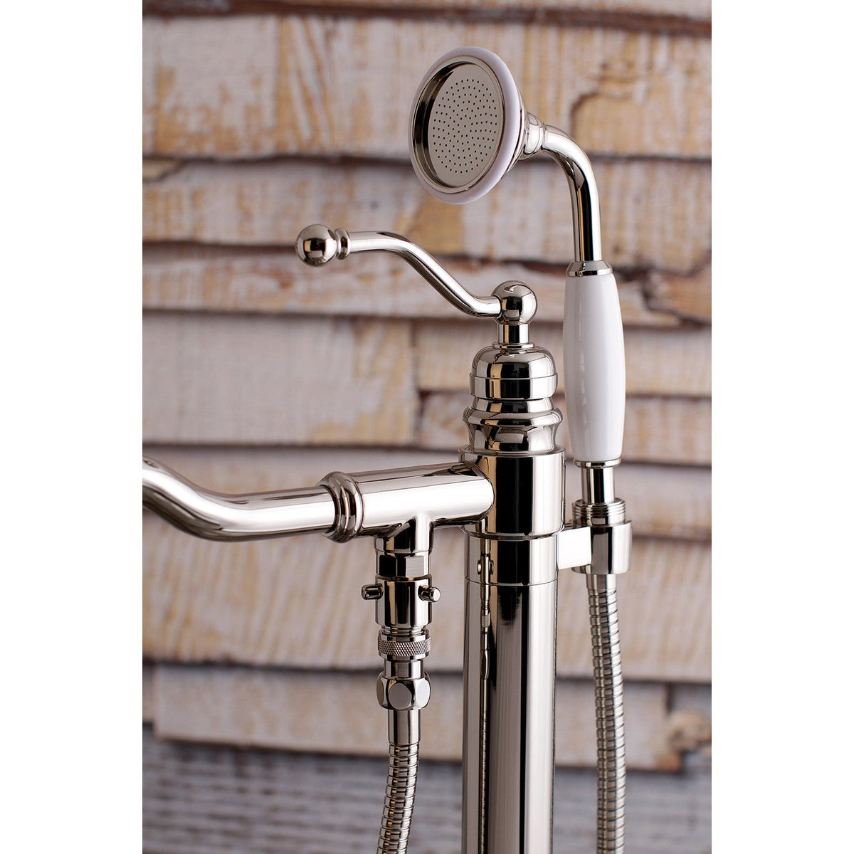 English Country Freestanding Tub Faucet with Hand Shower in Polished Nickel