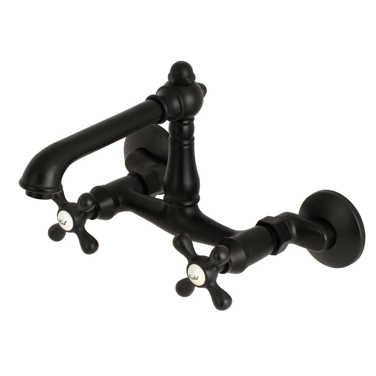English Country Double-Handle Wall-Mount Bridge Kitchen Faucet in Matte Black