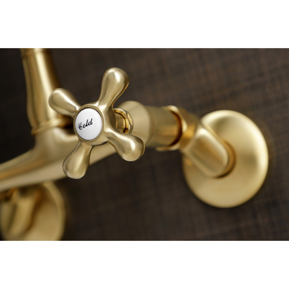 English Country Double-Handle Wall-Mount Bridge Kitchen Faucet in Brushed Brass