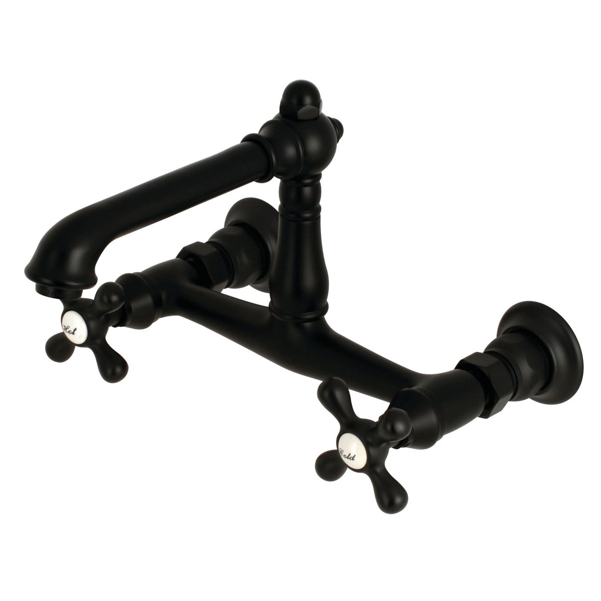 English Country Double-Handle Wall Mount Bathroom Faucet in Matte Black
