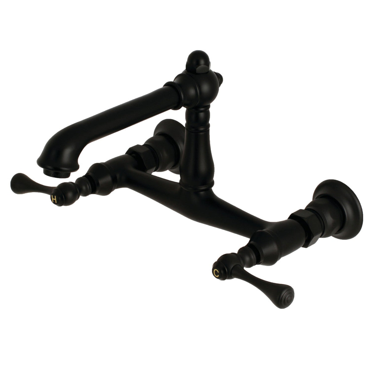 English Country Double-Handle Wall Mount Bathroom Faucet in Matte Black