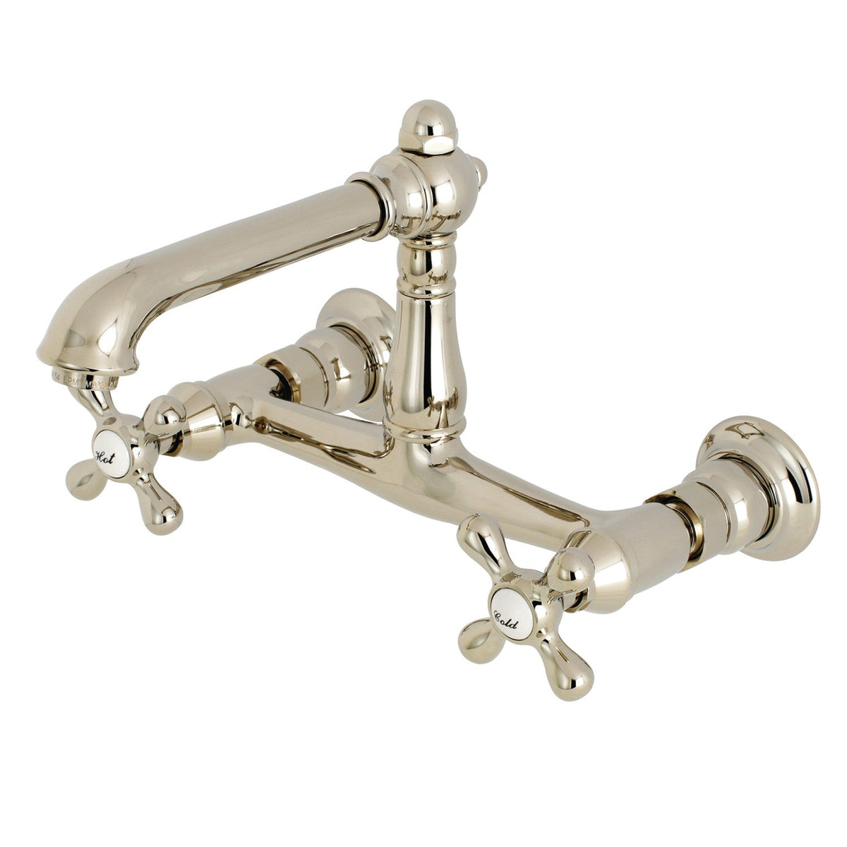 English Country Double-Handle Wall Mount Bathroom Faucet in Polished Nickel
