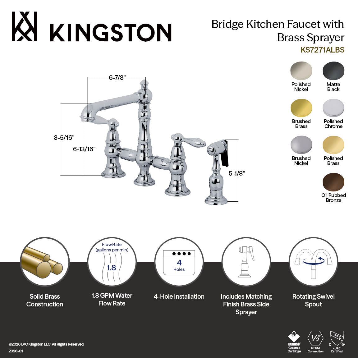English Country Bridge Kitchen Faucet with Brass Side Sprayer in Oil Rubbed Bronze