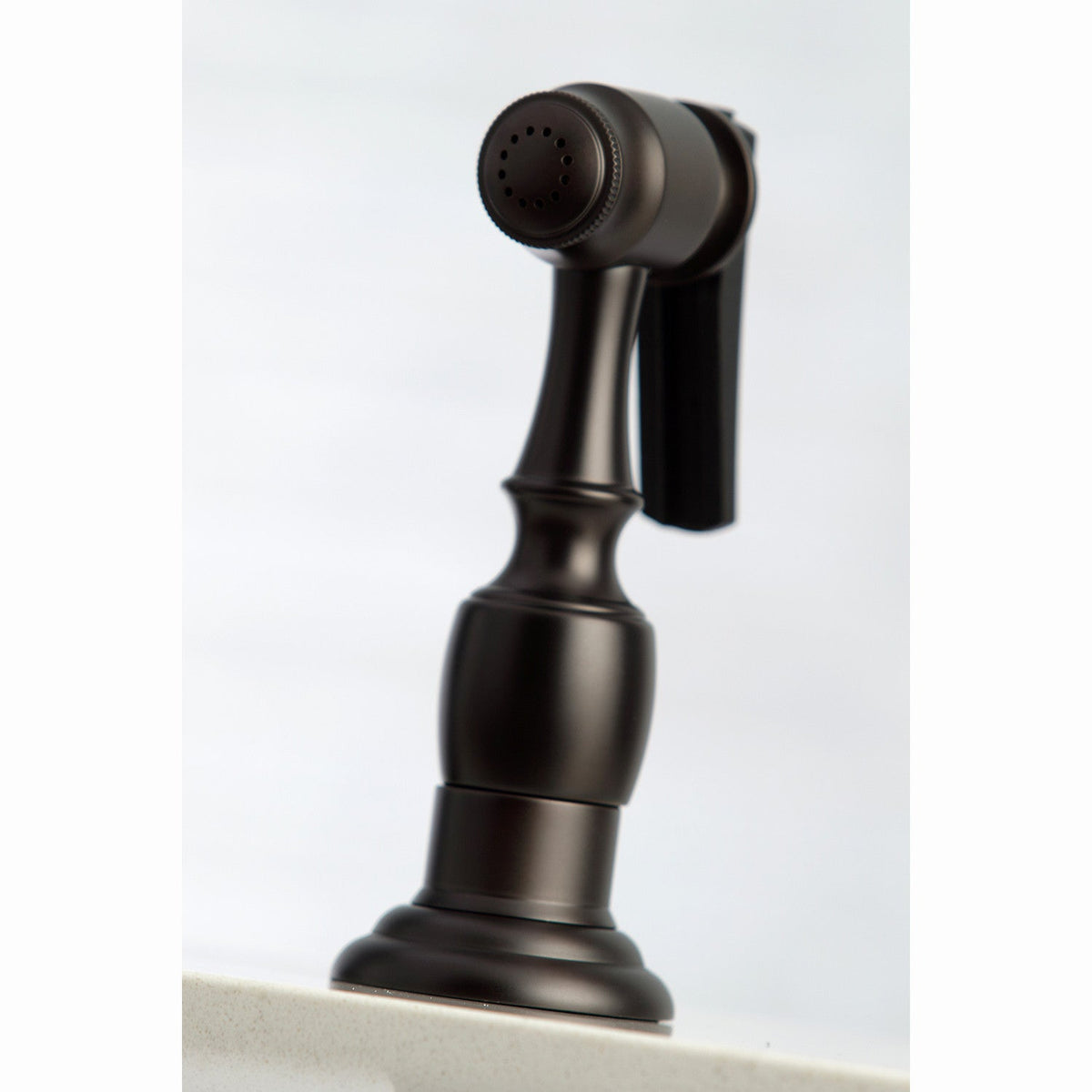 English Country Bridge Kitchen Faucet with Brass Side Sprayer in Oil Rubbed Bronze