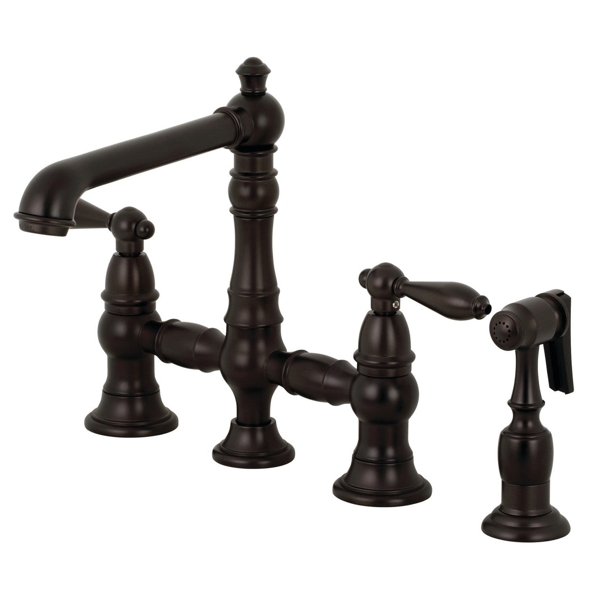 English Country Bridge Kitchen Faucet with Brass Side Sprayer in Oil Rubbed Bronze