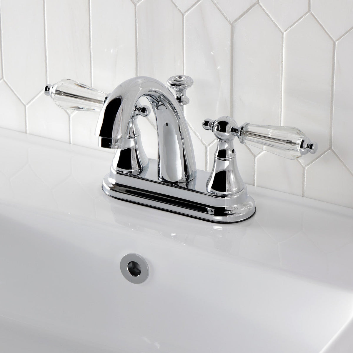Wilshire Double-Handle 4" Centerset Bathroom Faucet with Brass Pop-Up in Polished Chrome