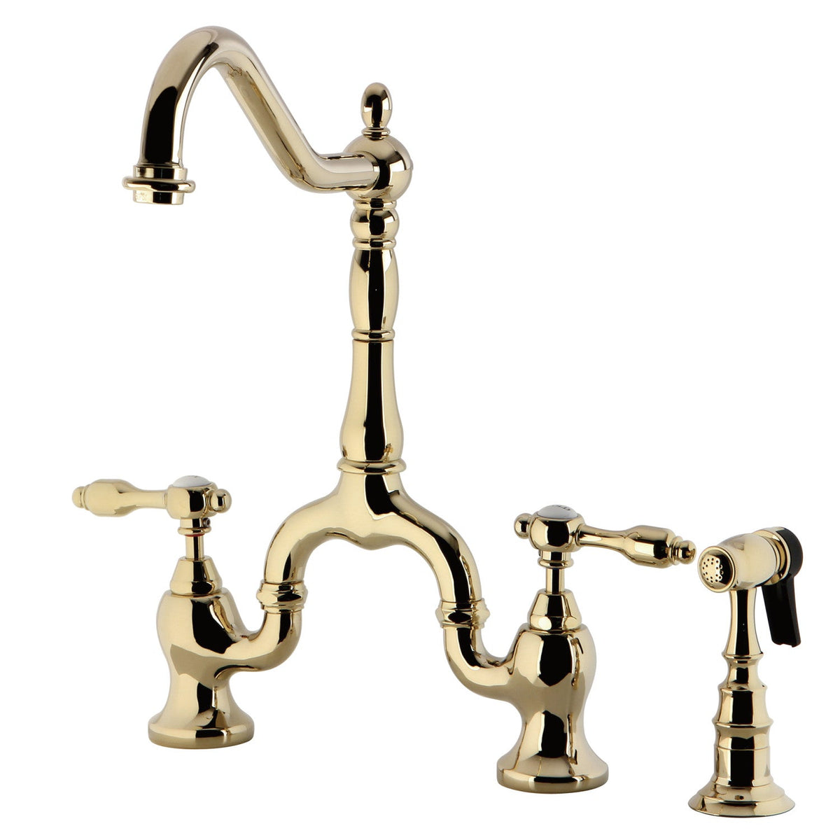 Tudor Bridge Kitchen Faucet with Brass Side Sprayer in Polished Brass