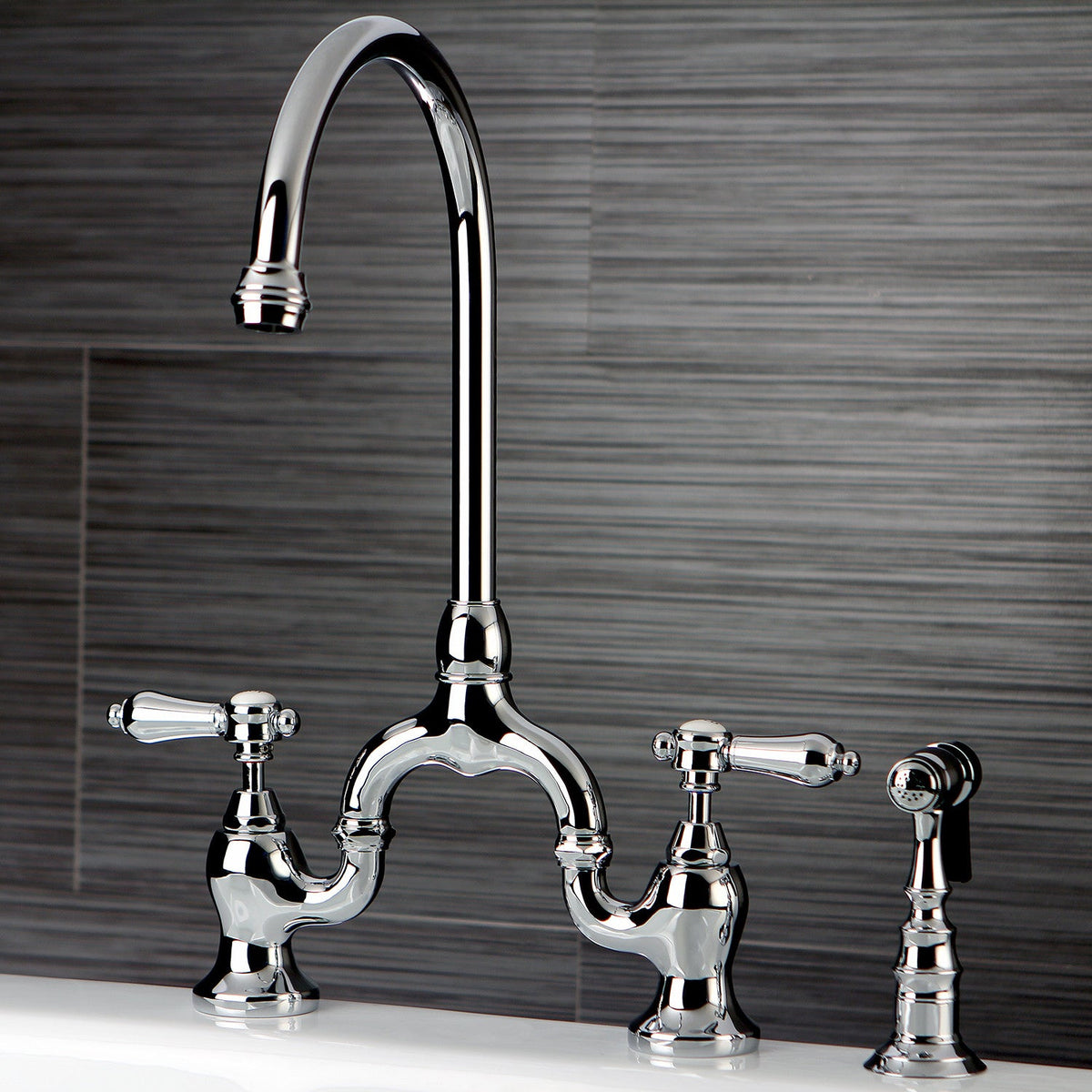Heirloom Bridge Kitchen Faucet with Brass Side Sprayer in Polished Chrome