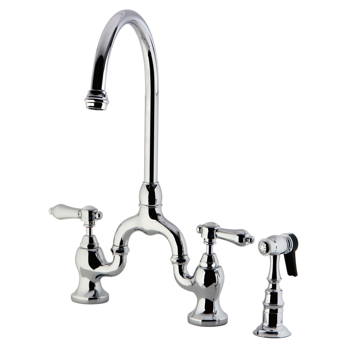 Heirloom Bridge Kitchen Faucet with Brass Side Sprayer in Polished Chrome