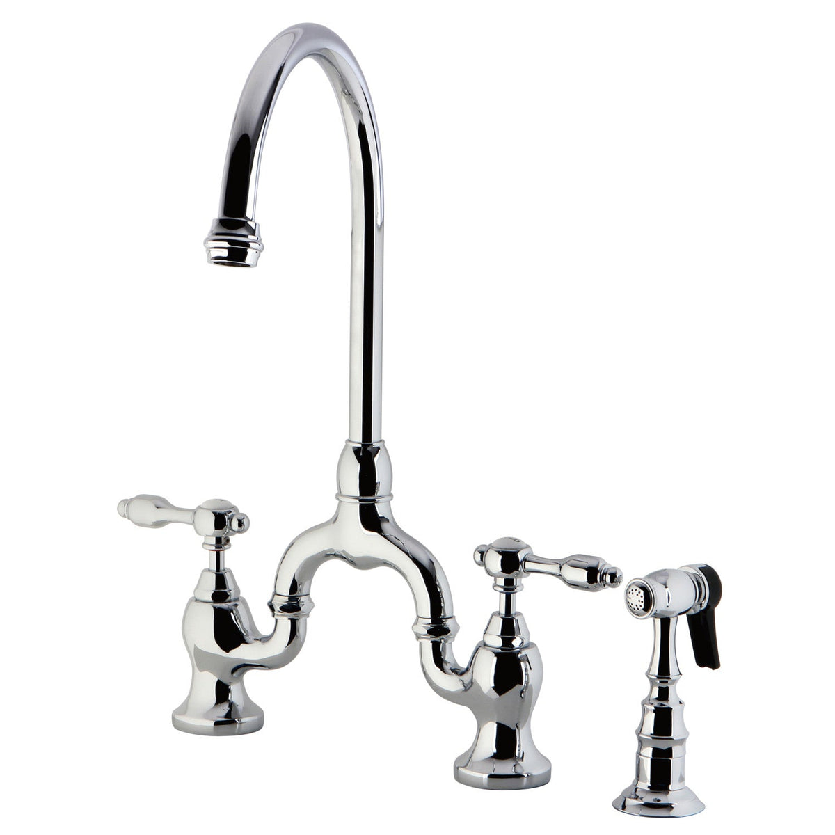 Tudor Bridge Kitchen Faucet with Brass Side Sprayer in Polished Chrome