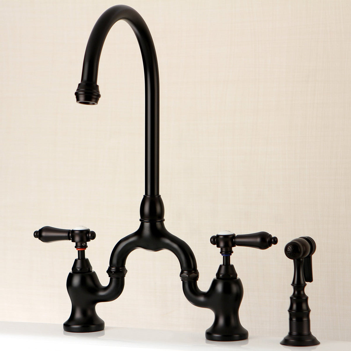 Heirloom Bridge Kitchen Faucet with Brass Side Sprayer in Oil Rubbed Bronze